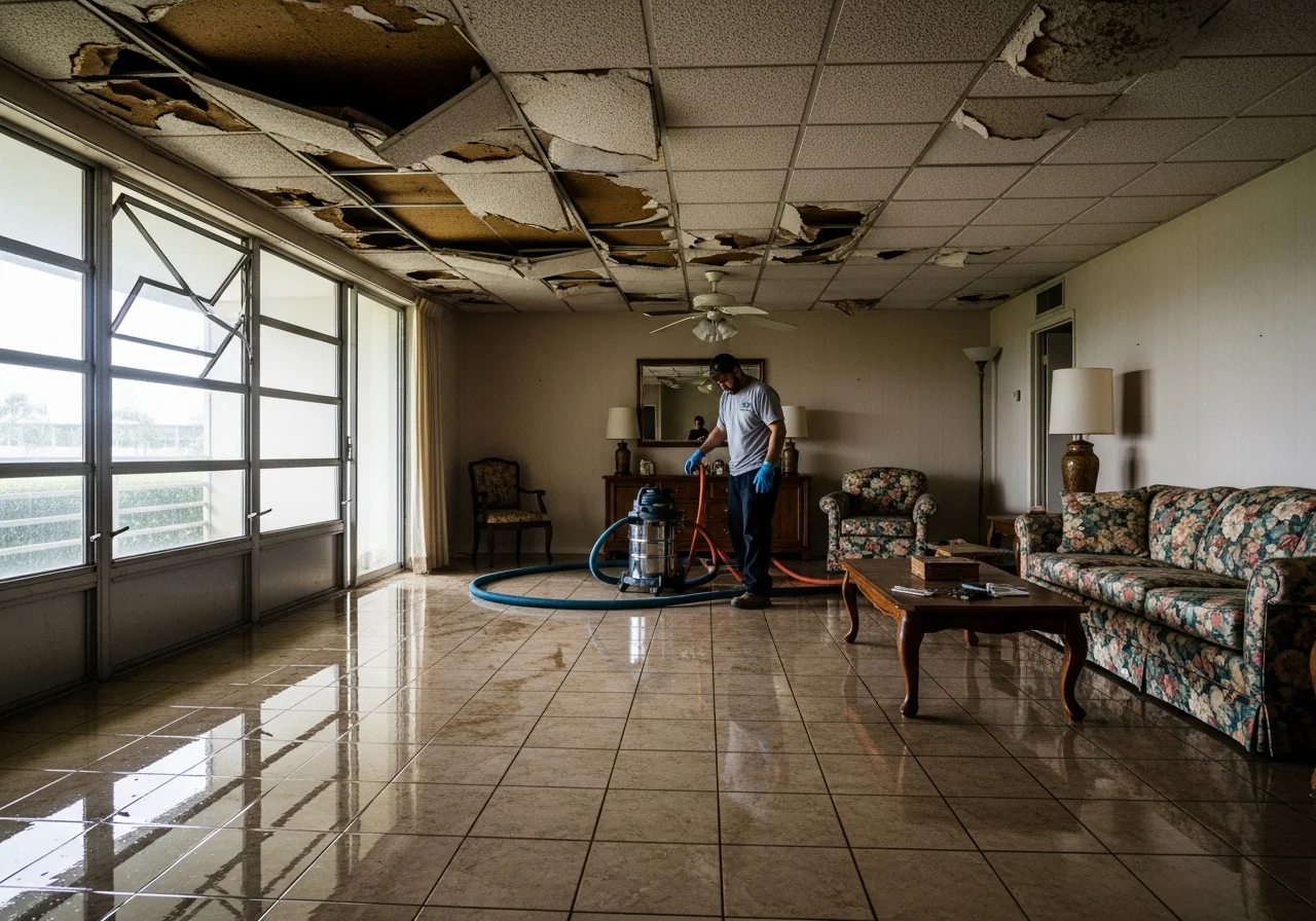 Palm Build restoration team responding to water damage in a Century Village condo unit in West Palm Beach Florida