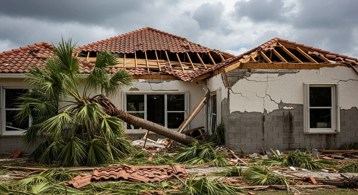 Hurricane damage to a West Palm Beach home requiring large loss structural restoration