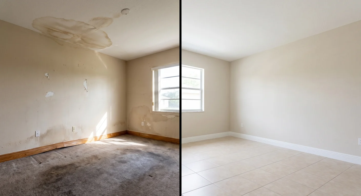 Before and after comparison of water damage restoration work completed in a Weston Florida HOA property