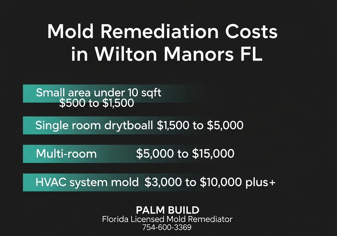 Mold remediation cost infographic for Wilton Manors FL showing price ranges by scope and area