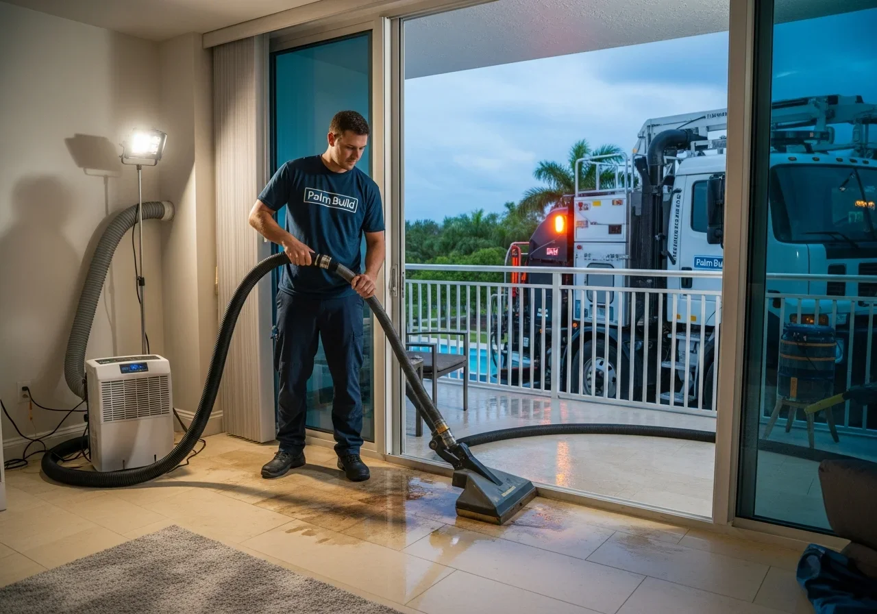 Palm Build technician extracting water from Wilton Manors condo after tidal flooding event