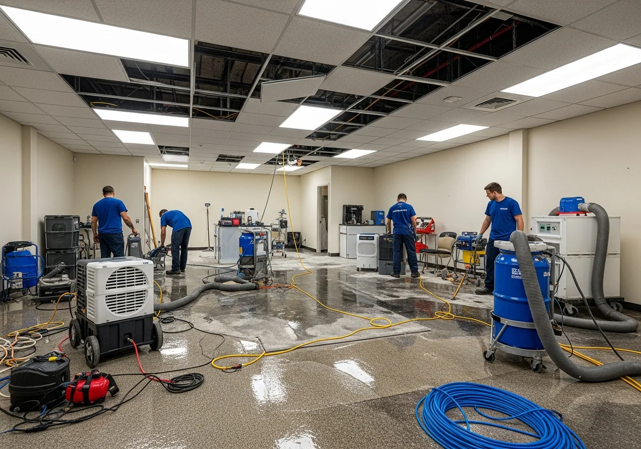 Palm Build commercial restoration crew responding to a commercial property in York, South Carolina with professional equipment