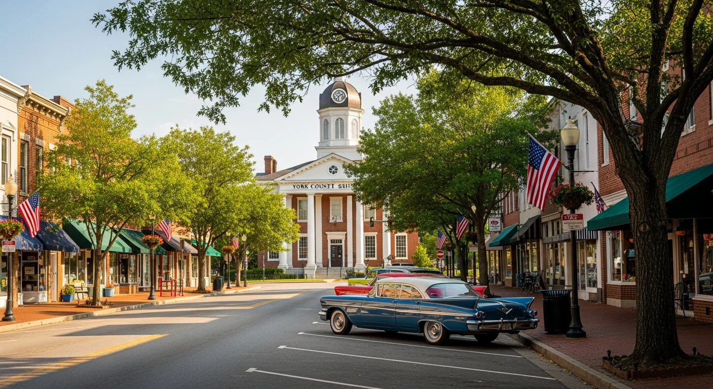 Historic downtown York SC showing traditional architecture and mixed housing stock typical of the county seat