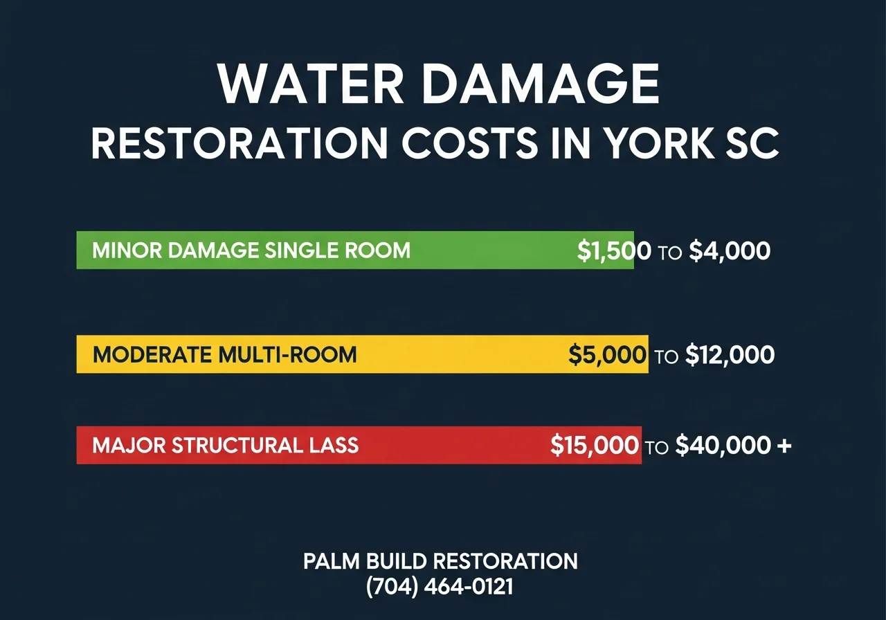 Infographic showing water damage restoration cost ranges in York SC