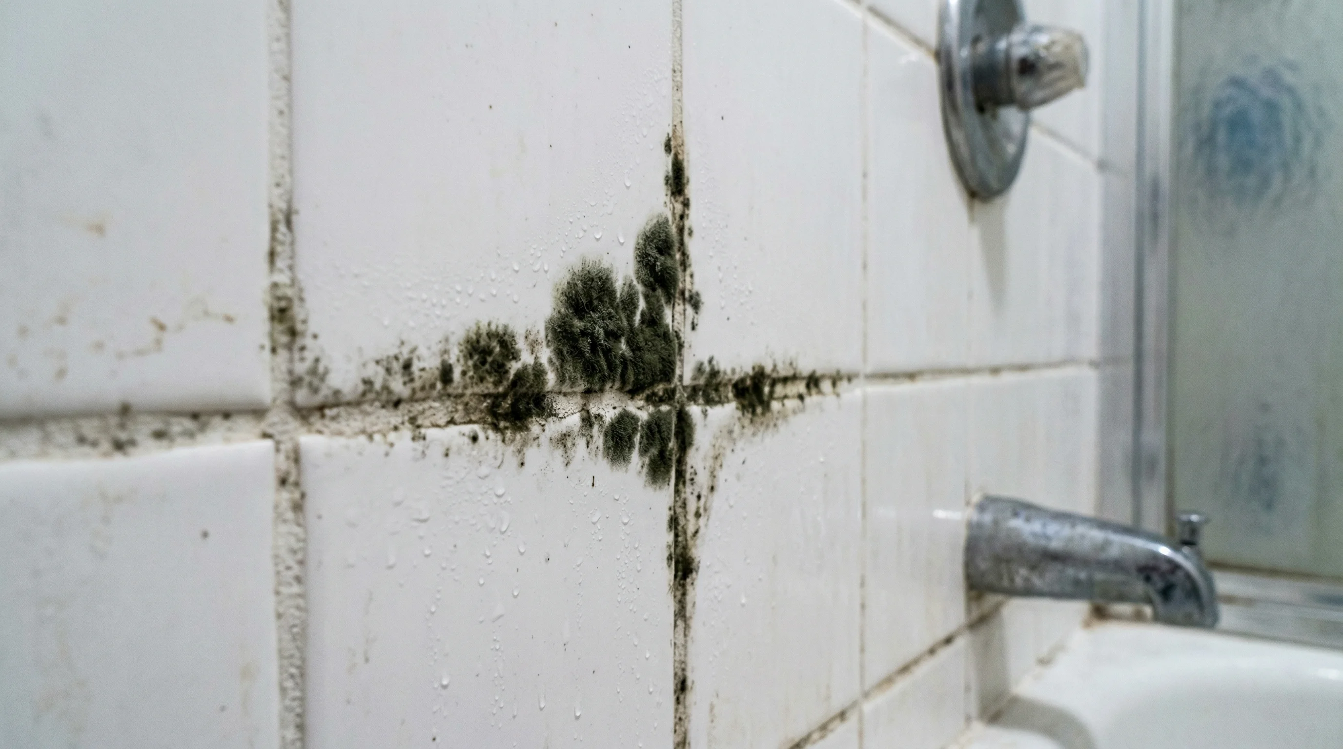 Bathroom tile and grout mold in high-humidity environment