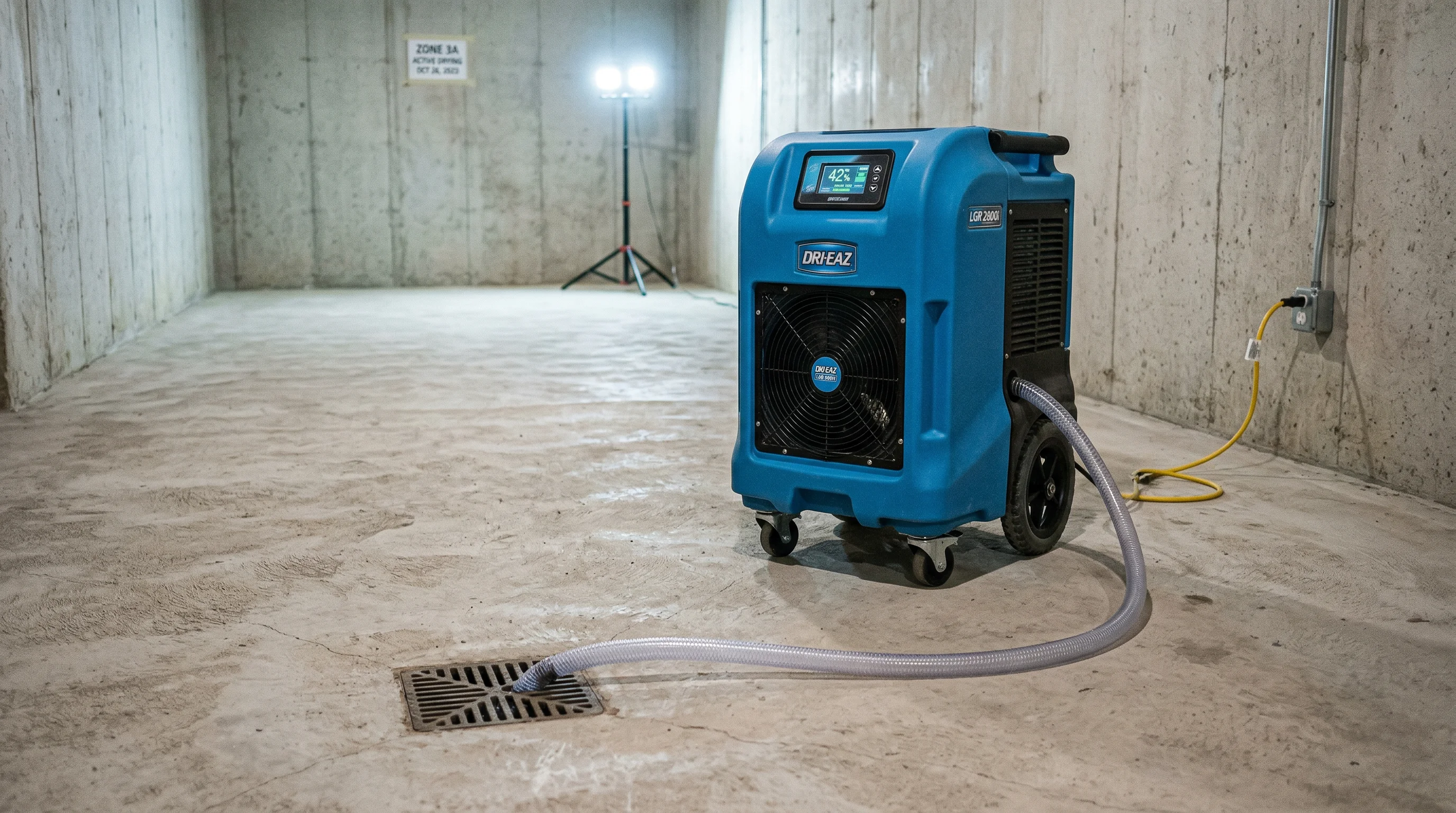 Dehumidification equipment controlling indoor moisture after water event