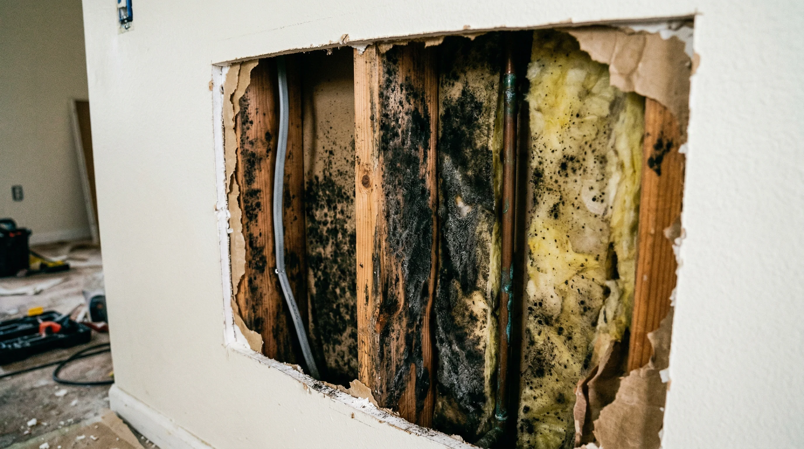 Hidden mold discovered behind interior wall panel
