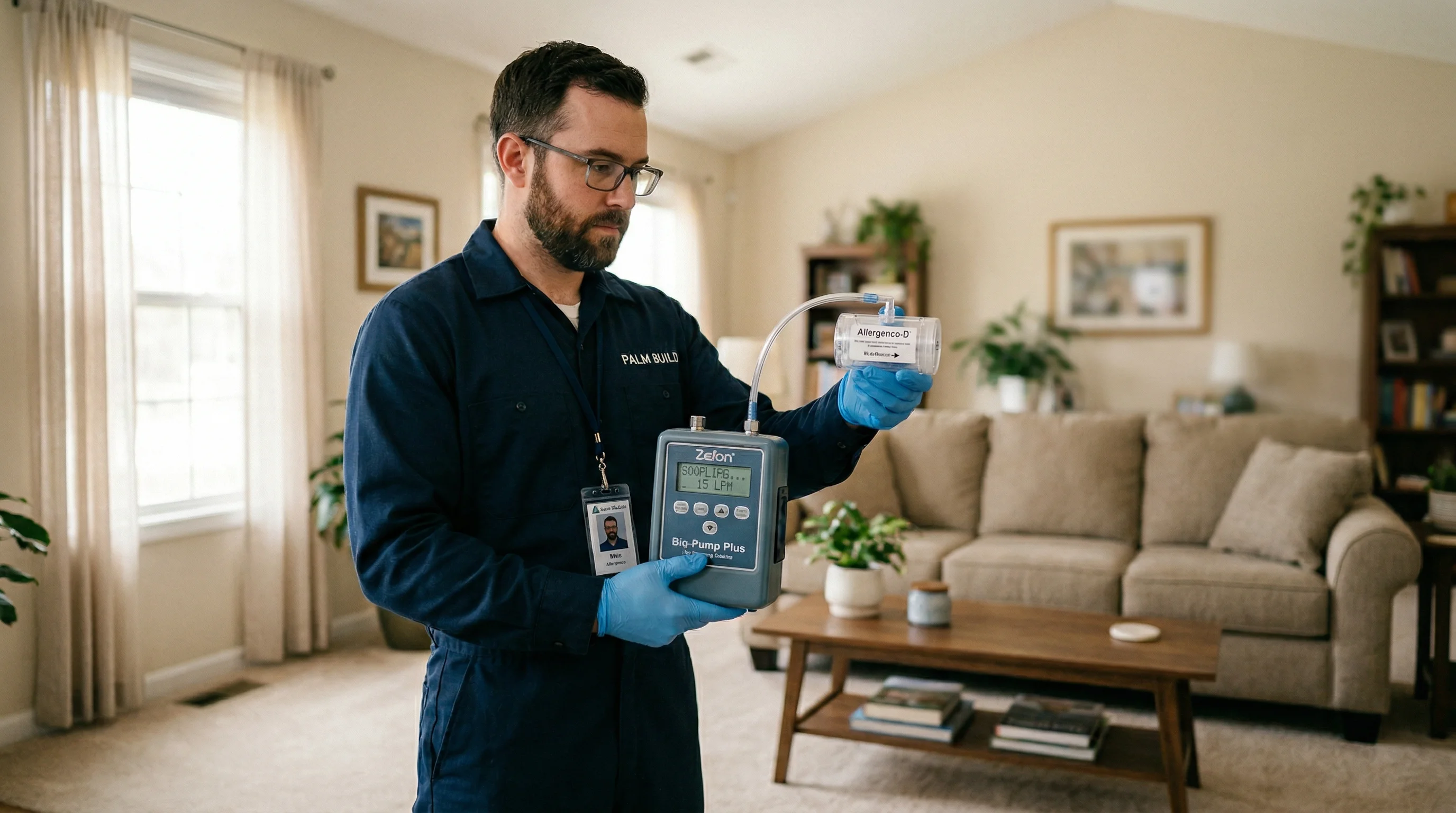 Mold spore trap sampling equipment during inspection