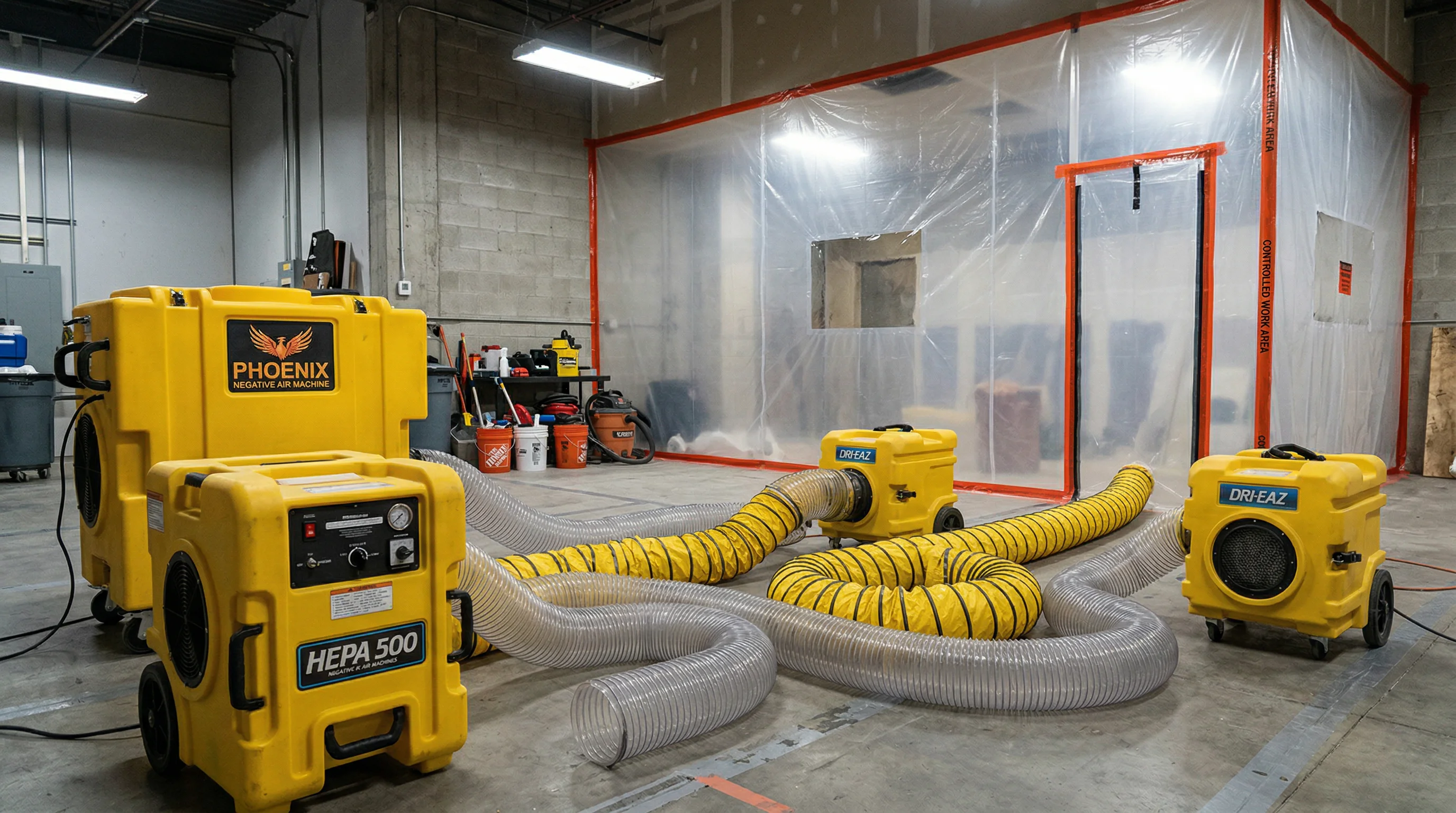 Negative air filtration setup during attic-related mold work