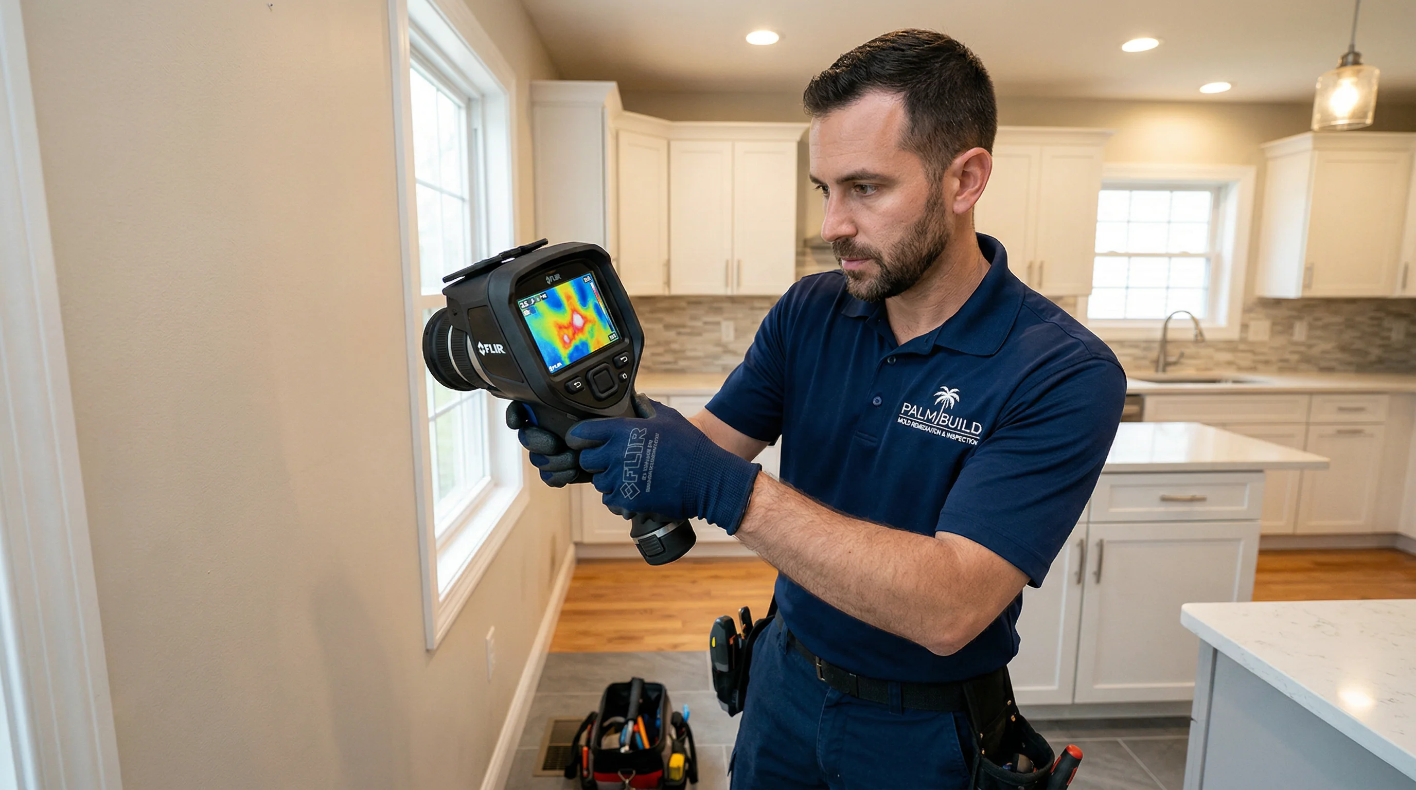 Thermal imaging used to identify hidden moisture behind wall surfaces
