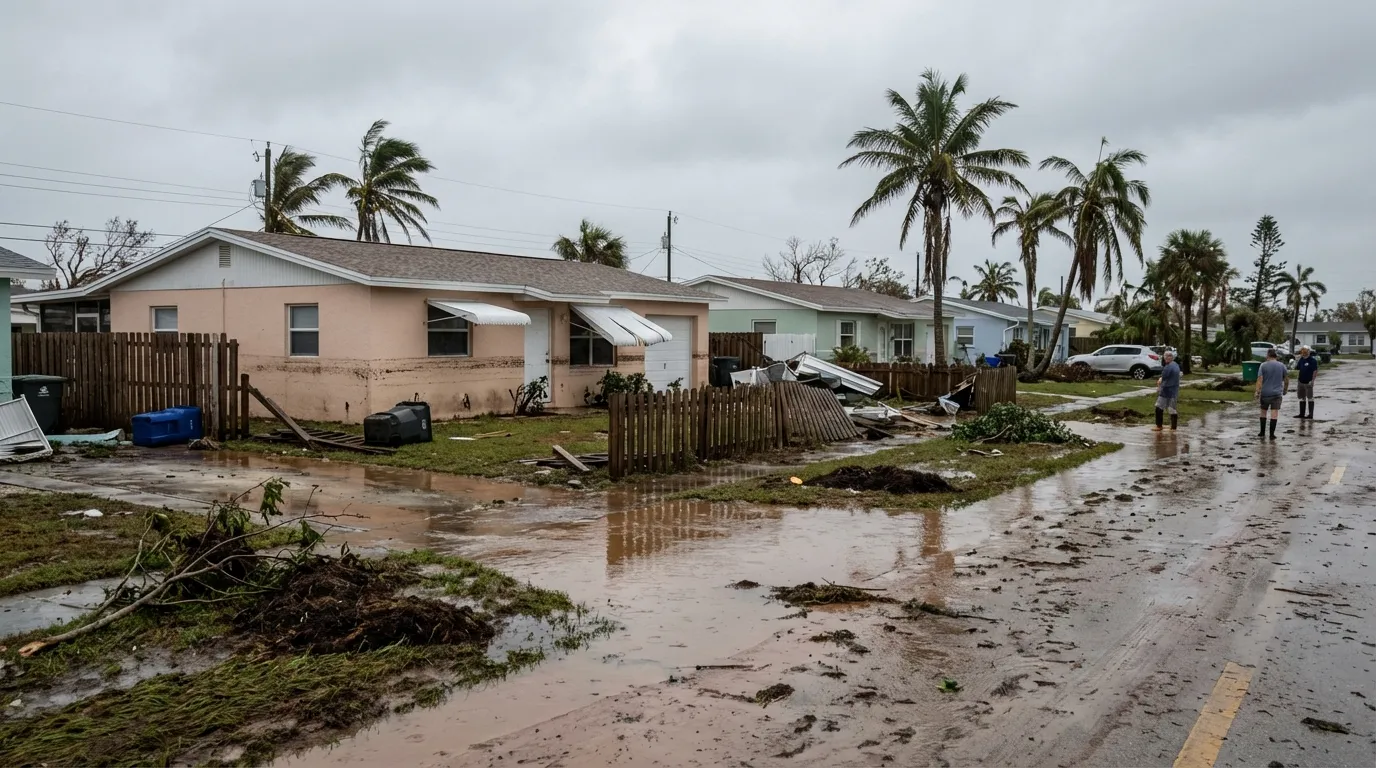 Coastal flooding aftermath from hurricane storm surge requiring professional restoration