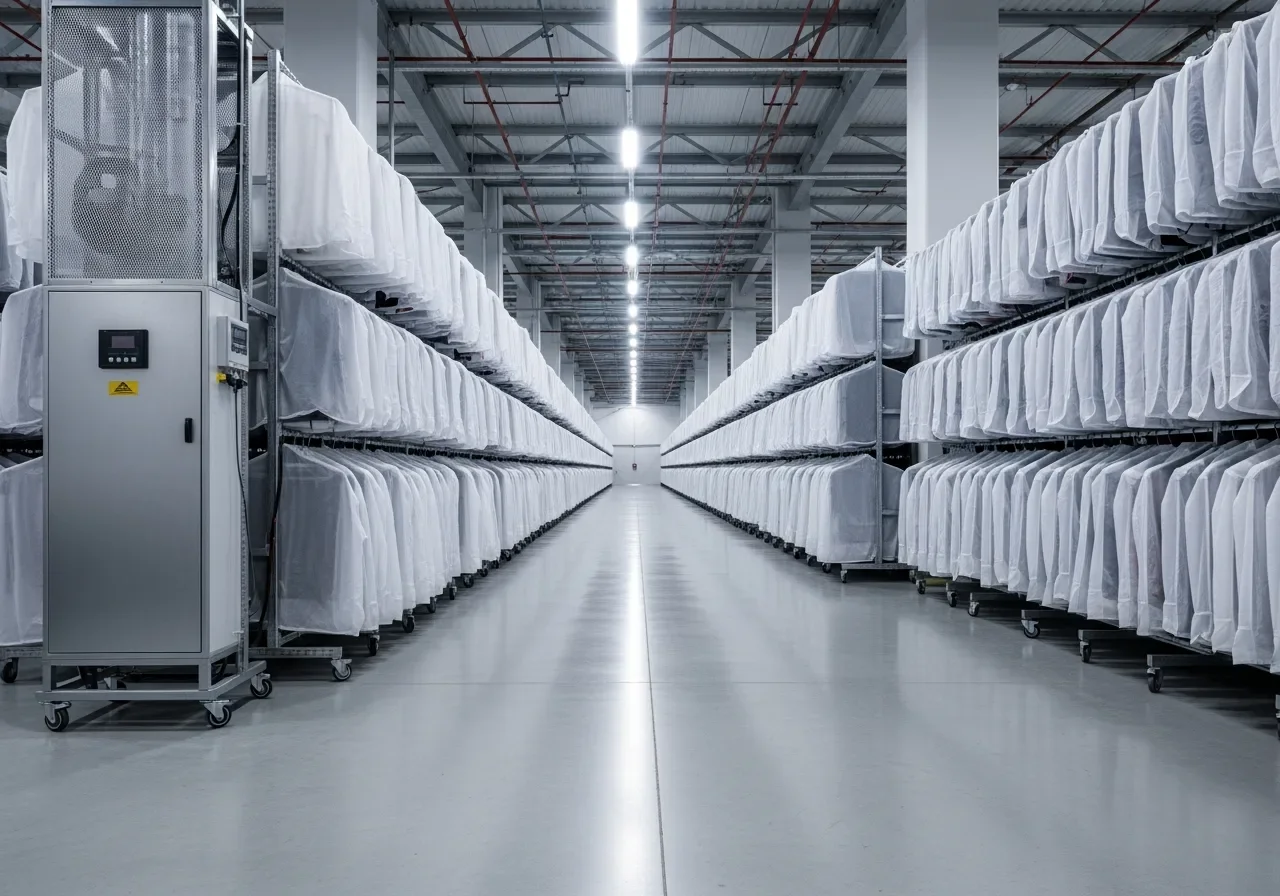 Climate-controlled textile storage vault for ongoing restoration projects