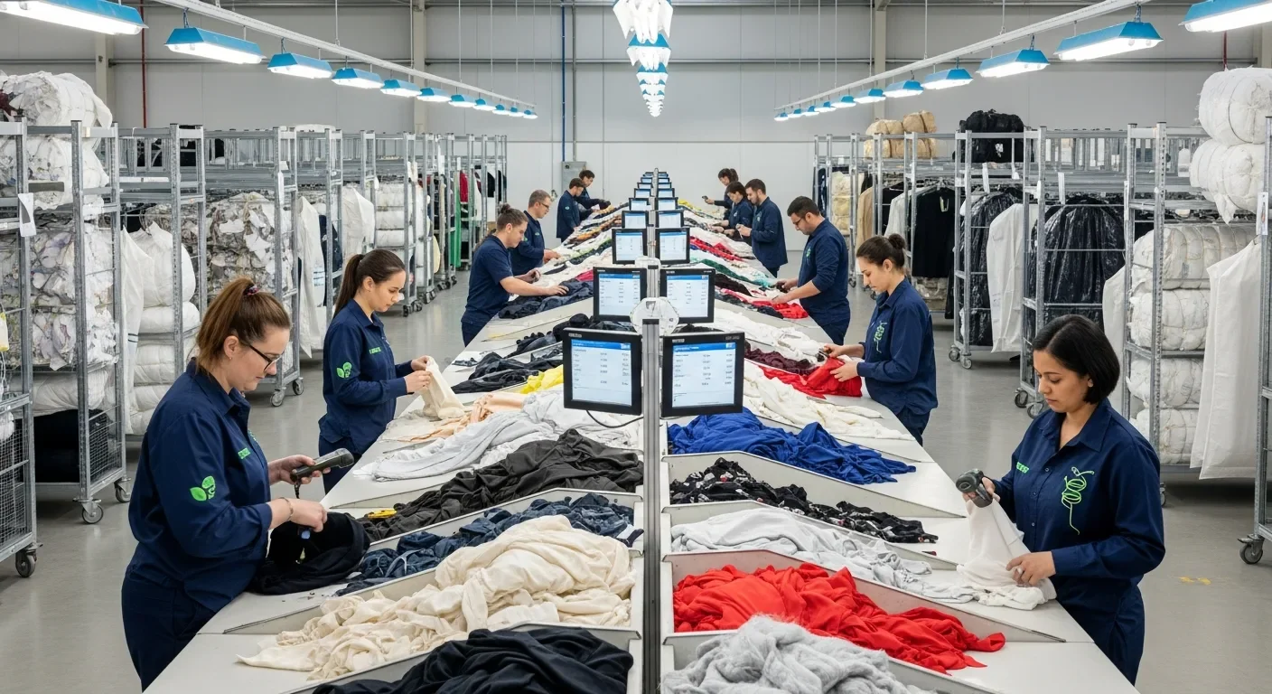 Specialty fabric sorting at Palm Build textile recovery warehouse