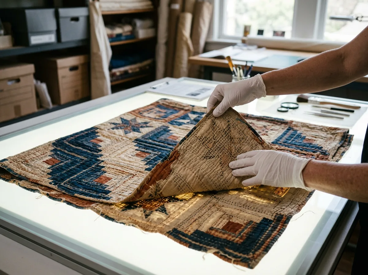 Vintage quilt undergoing careful restoration