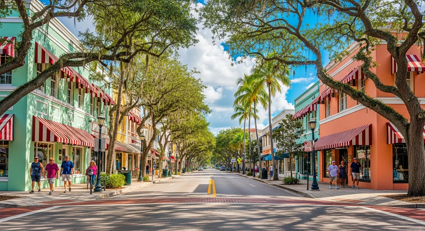 Atlantic Avenue streetscape in downtown Delray Beach, Florida