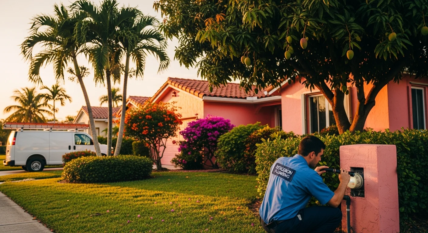Bergeron Plumbing service call at a Spanish-tile-roof home in Delray Beach, Florida