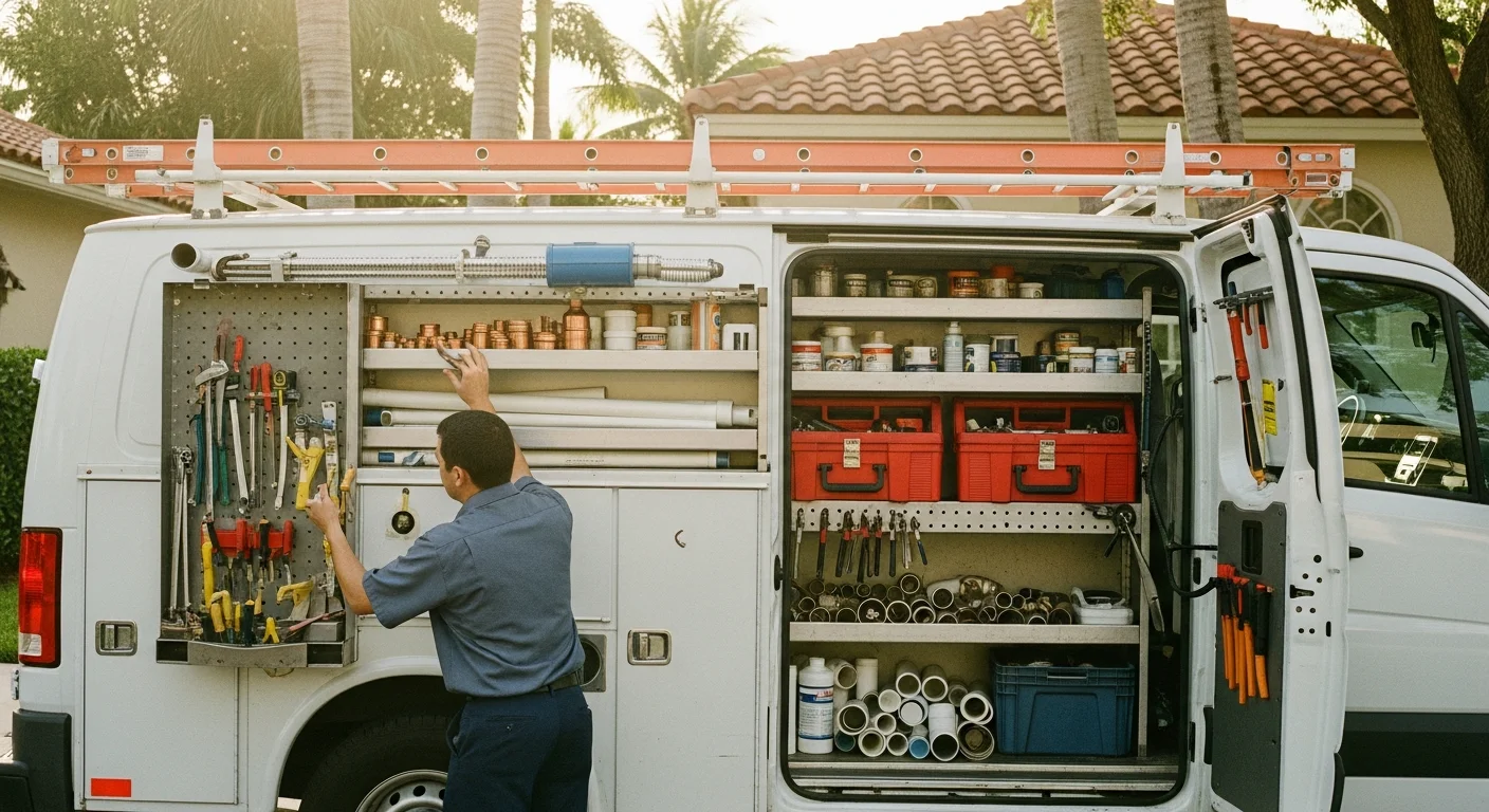 Bergeron Plumbing service van organized for Delray Beach plumbing dispatch